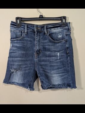 Risen Jeans Distressed Denim Shorts Womens Size 7 High Rise Raw Hem